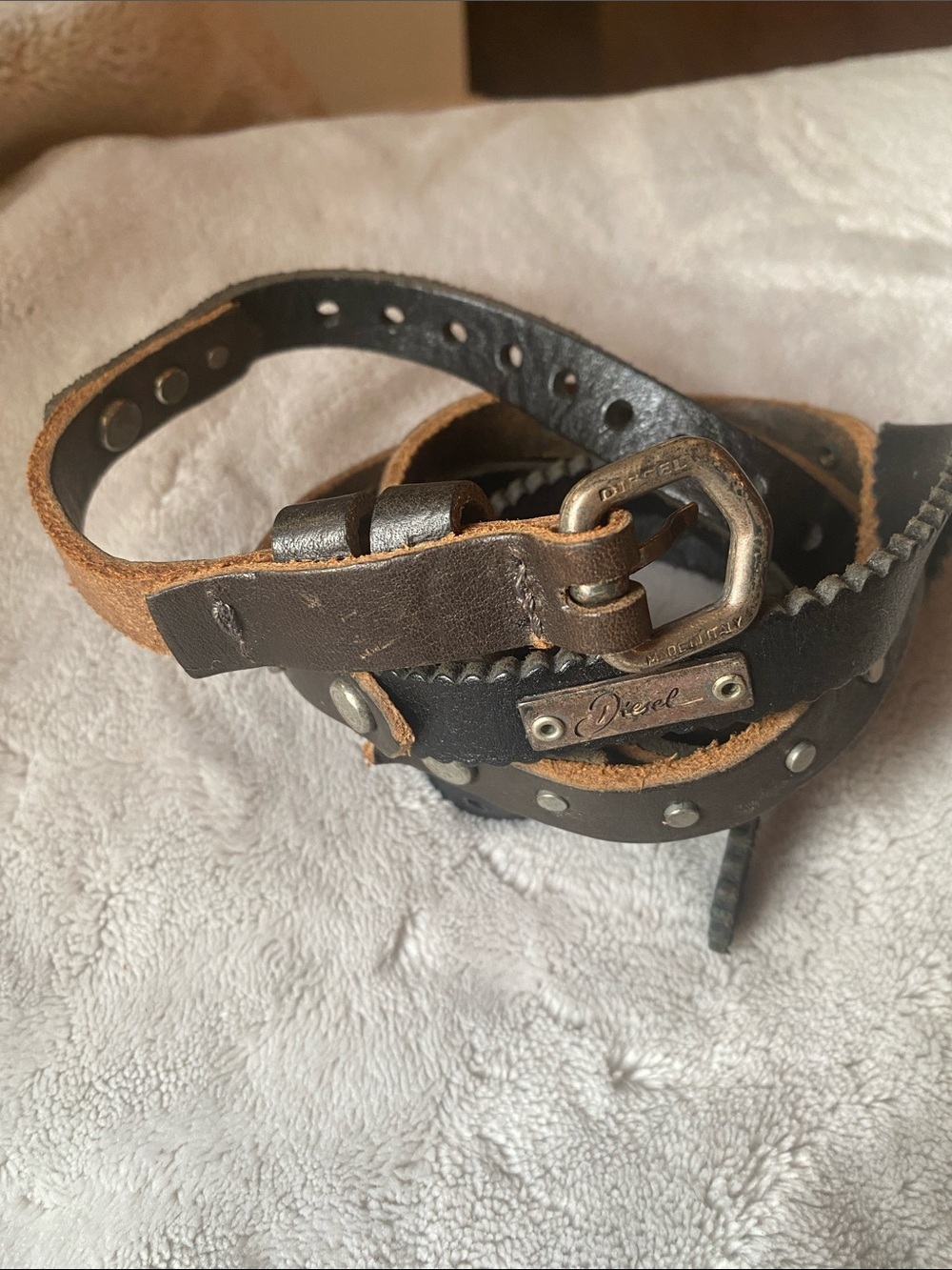 Vintage DIESEL Studded Gear Edge Leather Belt Y2K Punk Archival Unisex